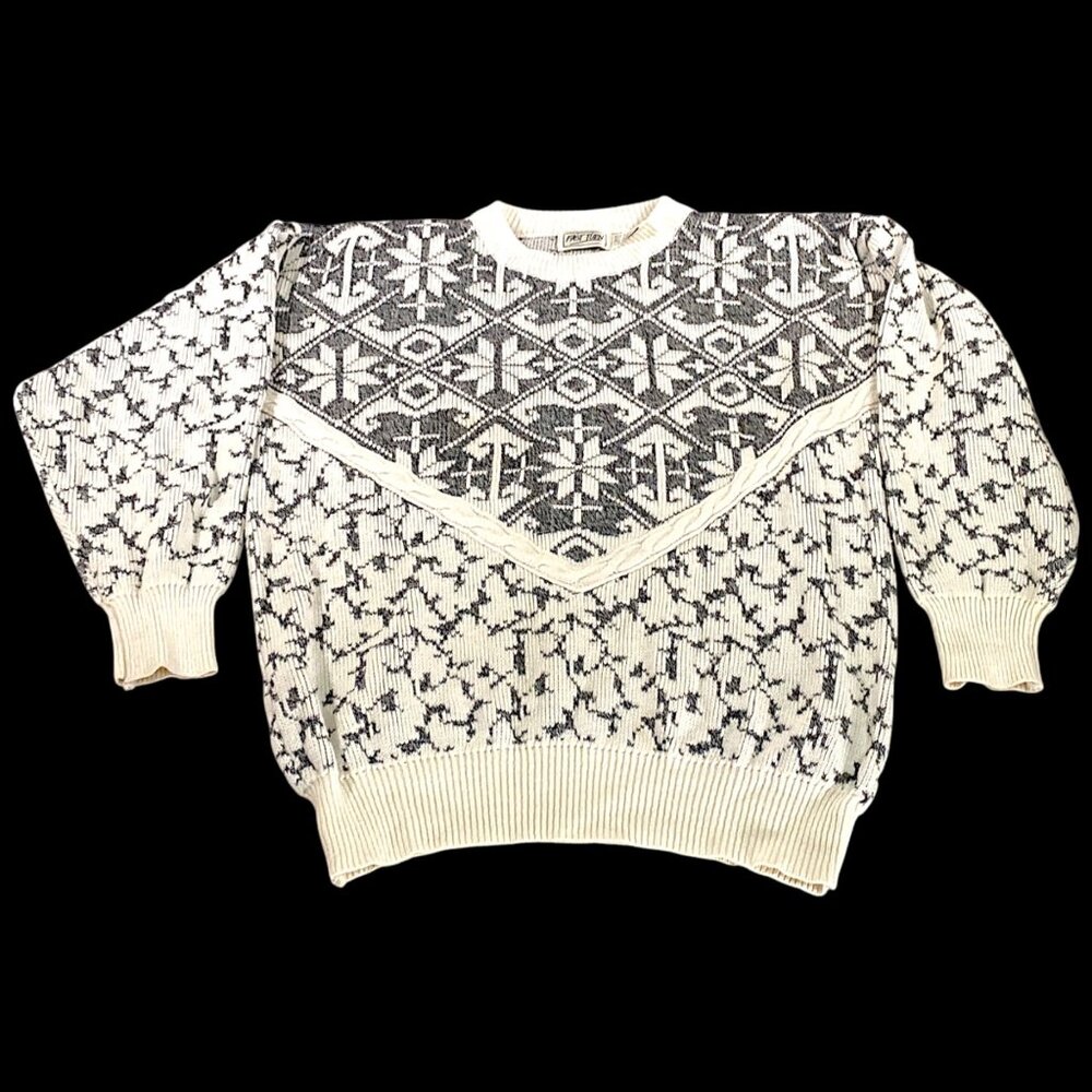 Fast Turn Sweater Womens L White Gray Fair Isle Nordic Ski  Cabin 80s Vintage